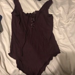AE Burgundy Lace Up Bodysuit - Large
